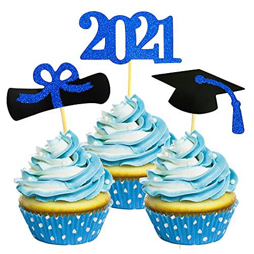Larchio 48pcs Graduation Cupcake Toppers 2022, Navy Blue Graduation Cap Cupcake Toppers Graduation Picks for Class of 2022 Blue Graduation Cupcake Decorations