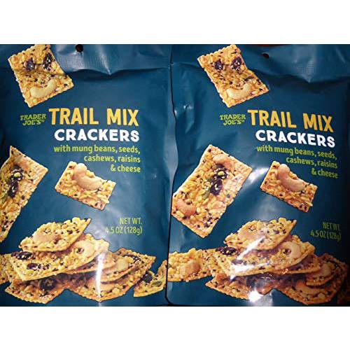 Trader Joe’s Trail Mix Crackers with Mung Beans, Seeds, Cashews, Raisins & Cheese - Great Snack - Perfect Texture (2 Pack) 4.5oz Each