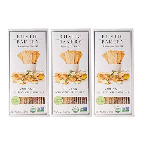 Rustic Bakery Gourmet Handmade Sourdough Flatbread Rosemary & Olive Oil 6 oz. (Pack of 3) in Intfeast Packaging