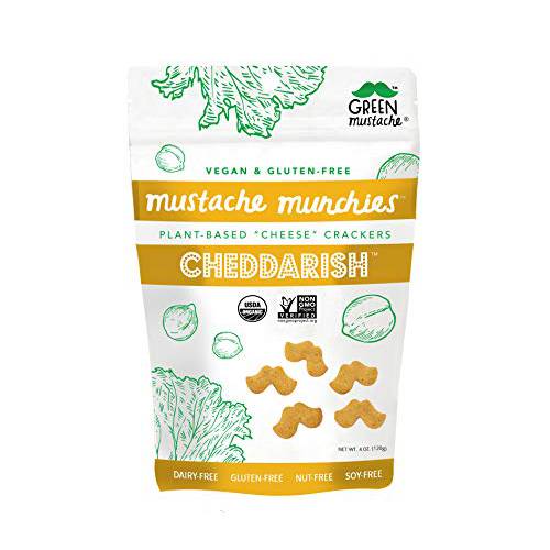 Mustache Munchies Organic Baked CHEDDARISH Crackers | Vegan, Gluten Free, Plant-Based Cheese Snack | 4 ounce, 3 count