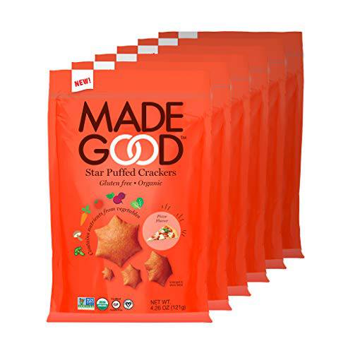 Made Good Pizza Star Puffed Crackers, Gluten Free and USDA Organic 6 Bags (4.26 oz Each) Contain Nutrients of One Full Serving of Vegetables, Nut and Allergen Free Snacks