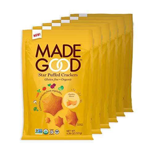 Made Good Cheddar Star Puffed Crackers, Gluten Free and USDA Organic 6 Bags (4.26 oz Each) Contain Nutrients of One Full Serving of Vegetables, Nut and Allergen Free Snacks