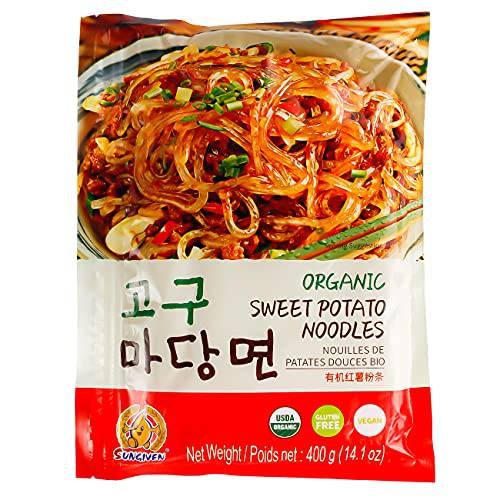 SUNGIVEN Organic Sweet Potato Glass Noodles, Korean Vermicelli Pasta For japchae, Fat-free and Gluten-free, 100% Sweet Potato Starch, No Additive, No Alum inside , 14.11 Ounce