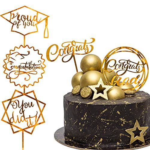 Whaline Graduation Cake Topper Gold Acrylic Cake Topper Congrats Grad You Did It Congratulations 5 Design Table Centerpiece Sticks Grad Party Food Appetizer Picks for Cake Decor Supplies, 10pcs