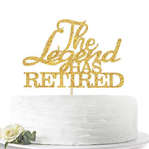 Gold Glitter The Legend has Retired Cake Topper - Goodbye Tension Hello Pension - Retirement Party Decoration Supplies