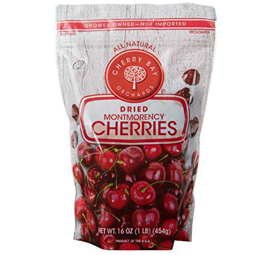 Cherry Bay Orchards - Dried Montmorency Tart Cherries - 16 oz Bag 100% Domestic, Natural, Kosher Certified, Gluten-Free, and GMO Free - Packed in a Resealable Pouch