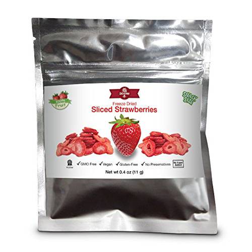 BioTree Labs Freeze Dried Sliced Strawberries - Pack of 0.4 oz, 100% Natural Sliced Fruit, Great for Healthy Snacks, Cereal Toppers, Cupcake Ingredients, Smoothies or Trail Mix | NO Added Sugar or Preservatives, Gluten-Free and Suitable for Vegan or Paleo Diets