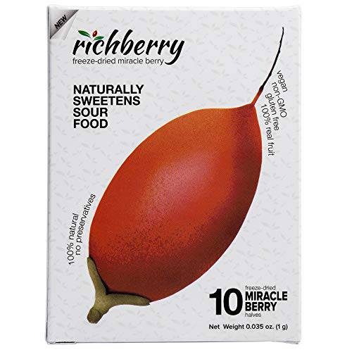 Miracle Berry by Richberry, 1 Pack of 10 Halves (1g), Naturally Sweetens Sour Food, 100% Freeze-dried Premium Fruits, No Preservatives, Great for Snacks and Taste Tripping, Vegan