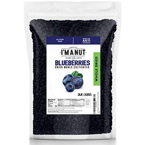 Dried Blueberries 2 lbs, Whole, Cultivated, Resealable Bag, Great for Salads, Mixes, Cooking and Baking