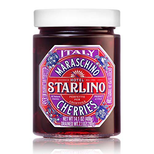 Hotel Starlino Maraschino Cherries | Great Tasting Italian Cherry for Premium Cocktails and Desserts | All-Natural Home Essentials For Your Bar Cart or Makes a Great Gift | 400g Jar, Pack of 1