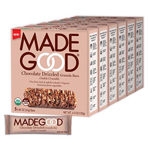 MadeGood Cookie Crumble Chocolate Drizzled Granola Bars - Gluten Free Granola Bar Snacks - 6 Boxes, 30 Ct