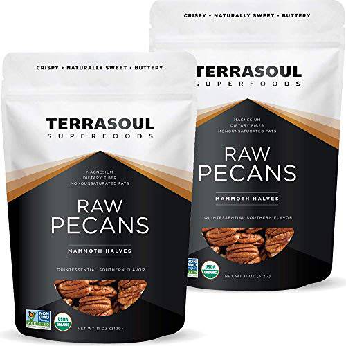Terrasoul Superfoods Organic Pecans, 11 Oz (Pack of 2) - Mammoth Halves | Fresh | Raw