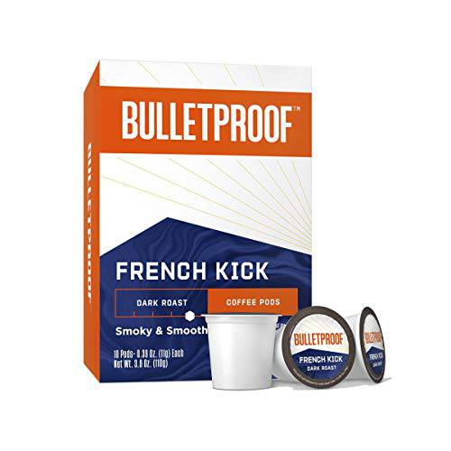 Bulletproof French Kick Dark Roast Single-Serve Pods, 10 Count, Compatible with Keurig K-Cup Brewers, 100% Arabica Coffee Sourced from Guatemala, Colombia & El Salvador