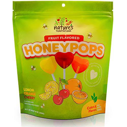 Candy Shop Nature’s Temptations Fruit Flavored Honey Lollipops | Tasty Lollipops Individually Wrapped Sweetened With Delicious Honey Makes A Great Guiltless Treat | 40 Count