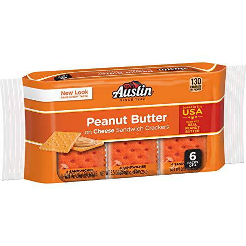 Austin, Cheese Crackers with Peanut Butter Fillilng, 6 Count, 5.5oz Package (Pack of 4)