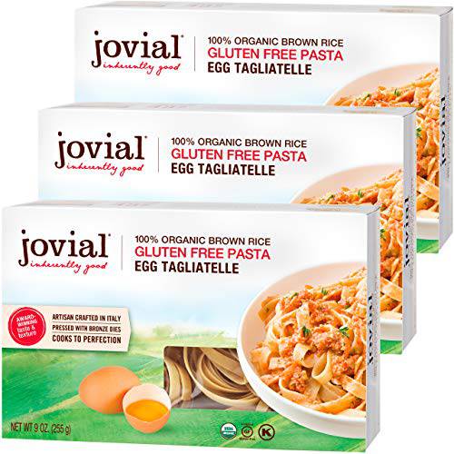 Jovial Egg Tagliatelle Gluten-Free Pasta | Whole Grain Brown Rice Egg Tagliatelle Pasta | Lower Carb | Kosher | USDA Certified Organic | Made in Italy | 9 oz (3 Pack)