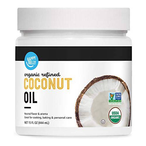 Amazon Brand - Happy Belly Organic Refined Coconut Oil, 15 Fl Oz