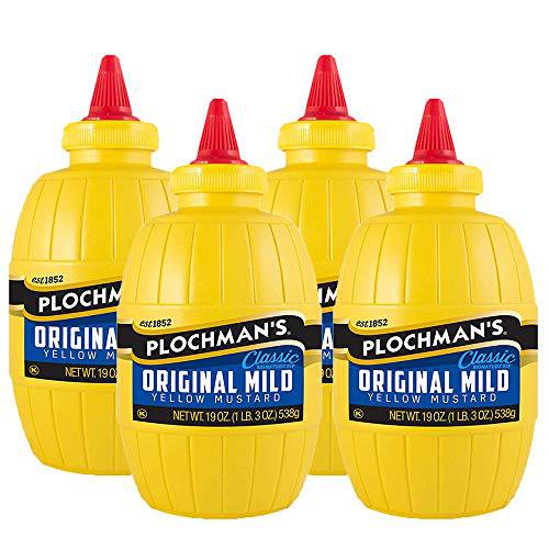 Plochman’s Original Mild Classic Yellow Mustard, Vinegar, 19 Oz (Pack of 4)