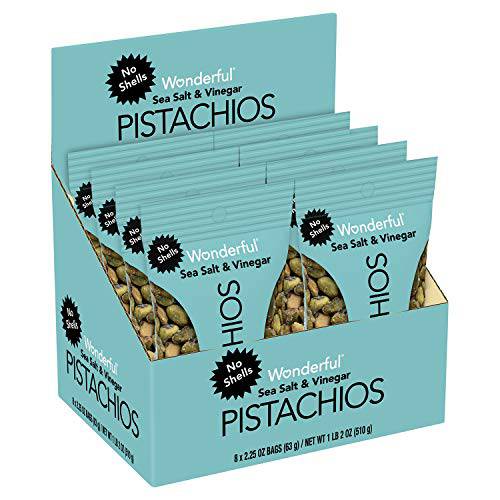 Wonderful Pistachios No Shells, Sea Salt & Vinegar Nuts, 2.25 Oz (Pack Of 8)