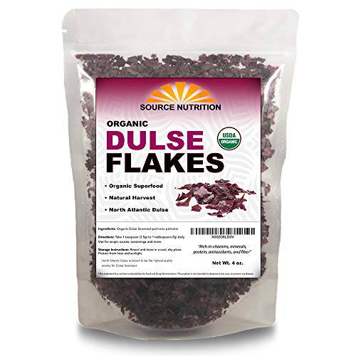 Organic Dulse Flakes - Sun Dried, Wild Crafted, North Atlantic Dulse - Palmaria Palmata (4 oz)