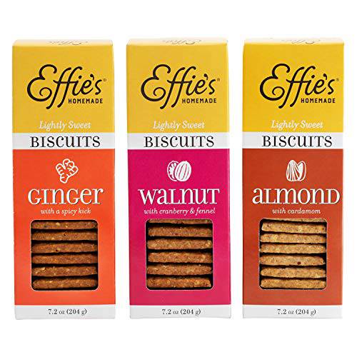 Effie’s Homemade All-Natural Lightly Sweetened Gourmet Biscuits Variety Pack: Almond Biscuit, Ginger Biscuit and Walnut & Cranberry Biscuit, For Real Food Lovers Craving Homemade Taste
