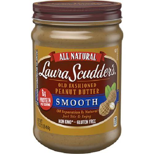 Laura Scudder’s Old Fashioned Natural Smooth Peanut Butter, 26-Ounce Glass Jars (Pack of 3)