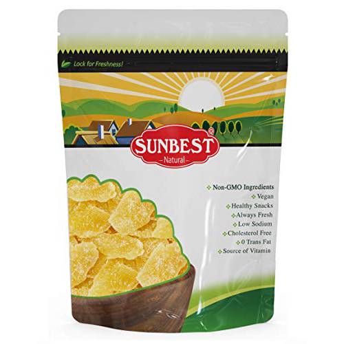 Sunbest Natural Dried Ginger, Sliced, Crystallized, Non-GMO, Vegan, Kosher, 15 Oz.
