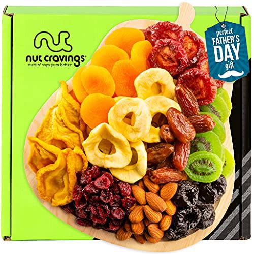 Christmas Gift Basket Holiday Mixed Dried Fruit & Nuts in Reusable Wooden Apple Tray + Ribbon (9 Assortments) Gourmet Food Bouquet Arrangement Platter, Birthday Care Package, Healthy Kosher Snack Box