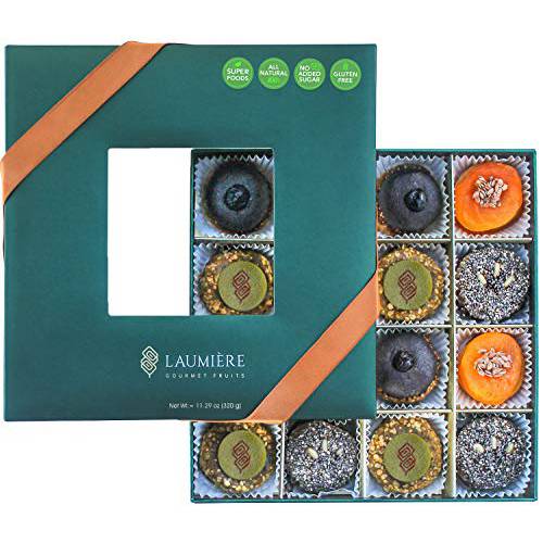 Laumière Gourmet Fruits - Superfood Parfait Collection - Square (16 Pcs) - Healthy Gift Basket - Dried Fruit Gift Basket - No Added Sugar - Gluten Free - Vegan Gift Basket - Dried Fruit and Nuts