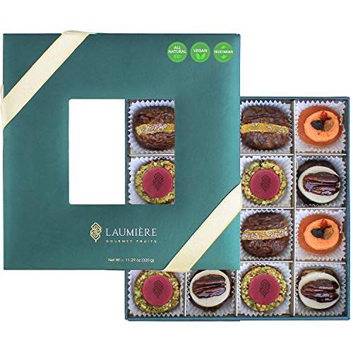 Laumière Gourmet Fruits - Le Cadeau Parfait Collection - Square (16 Pcs) - Dry Fruits and Nuts Gift Box - All Natural California Holiday Fruits & Nuts - No Added Sugar - Gluten Free Basket