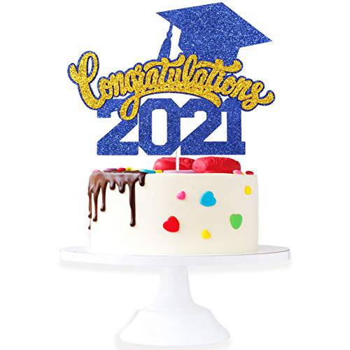 Congratulations 2022 Graduation Cake Topper - Class Of 2022 Grad Party Blue Glitter Cake Topper Supplies - Senior Congrats 2022 Graduation Party Decoration
