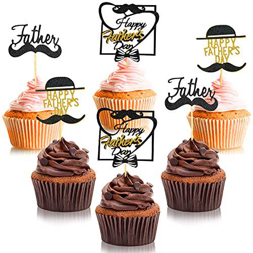 36 Pieces Glitter Father’s Day Cupcake Toppers Happy Father’s Day Cake Toppers for Father’s Day Party Supplies Cake Dessert Picks Decoration