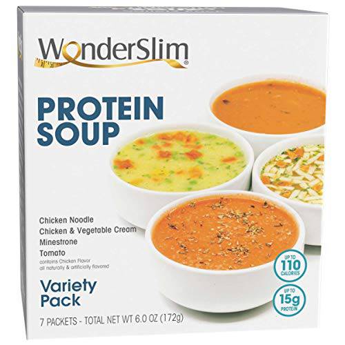WonderSlim Protein Soup, Variety Pack - 70-110 Calories, 6-10 Carbs, 0-1.5g Fat (7ct)