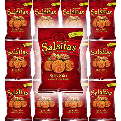 El Sabroso Salsitas Spicy Salsa Round Tortilla Chips, 1.5oz Bags (Pack of 12, Total of 18 Oz)