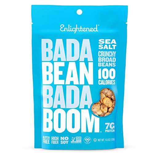 Bada Bean Bada Boom - Plant-Based Protein, Gluten Free, Vegan, Crunchy Roasted Broad (Fava) Bean Snacks, 100 Calories per Serving, Sea Salt, 4.5 Ounce (Pack of 6)