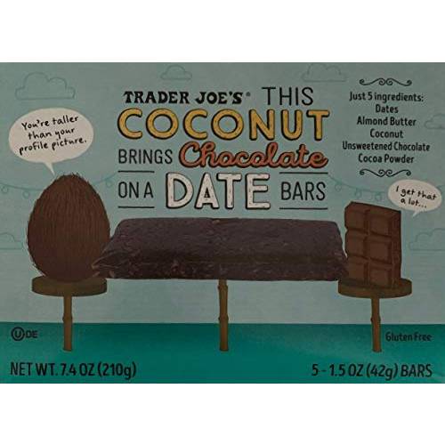 Trader Joe’s This Coconut Brings Chocolate on a Date Bars, one box of 5 bars, total 7.4 oz.