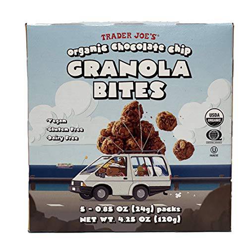 Trader Joe’s Organic Chocolate Chip Granola Bites - Vegan, Gluten Free, Dairy Free - 5 Packs in Box