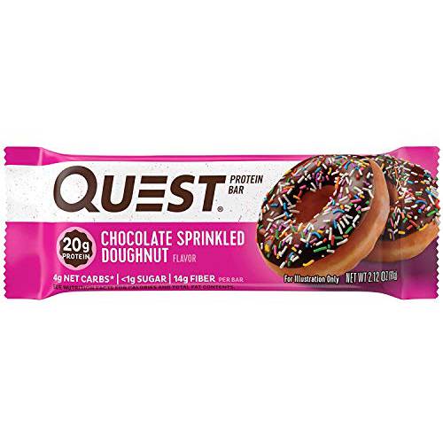 Quest Nutrition Chocolate Sprinkled Doughnut Protein Bars, High Protein, Low Carb, Gluten Free, Keto Friendly, 12 Count