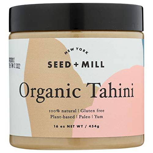 Seed + Mill - Organic Tahini Sauce - Vegan, Kosher, Non-GMO, Keto, Paleo, Whole30, Gluten Free - Silky Smooth Texture - Great in Hummus, Dips, Dressings, on Falafel, and in Halvah - 16oz