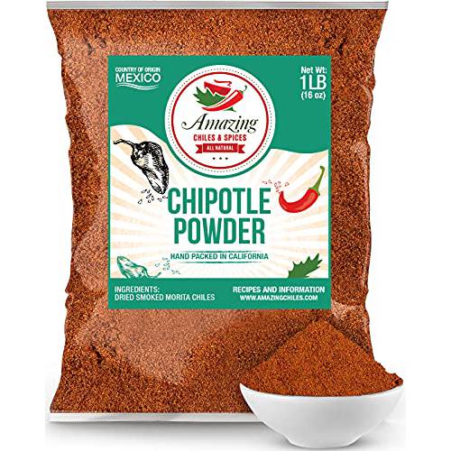 Chipotle Chili Powder Seasoning 1 LB (16oz) – Natural and Premium. Great For Meats, Grilling Rubs, Sauces, Salsa. Medium to High Heat - Sweet & Smoky Flavor. By Amazing Chiles & Spices.