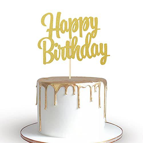 Happy Birthday Cake Topper Decoration - Gold Glitter Birthday Cake Topper Decoration Supplies， Photo Booth Props (gold01)