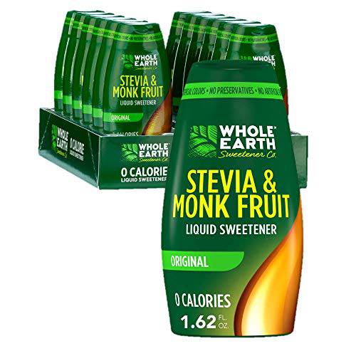 WHOLE EARTH Stevia & Monk Fruit Liquid Sweetener, Original, 1.62 Fl Oz (Pack of 12)