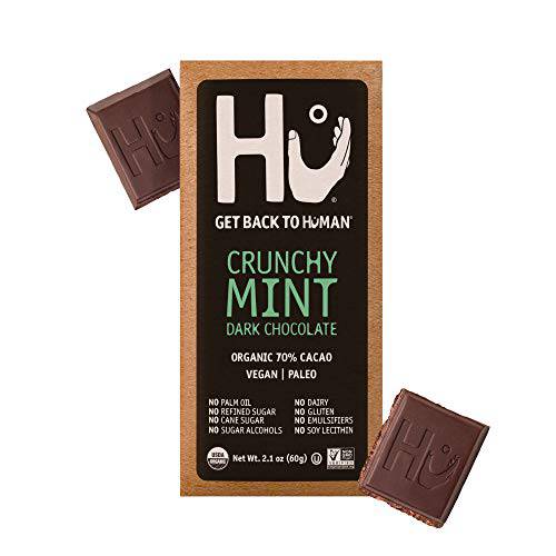 Hu Chocolate Bars | 12 Pack Crunchy Mint Chocolate | Natural Organic Vegan, Gluten Free, Paleo, Non GMO, Fair Trade Dark Chocolate | 2.1oz Each