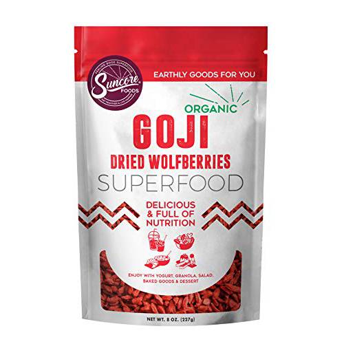 Suncore Foods Organic Dried Goji Berries, Gluten-Free, Non-GMO, 8oz (1 Pack)