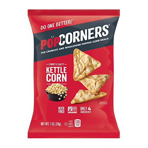 Popcorners Snack Pack, Gluten Free, Vegan Snack Kettle Corn, 1 Oz (Pack of 20)