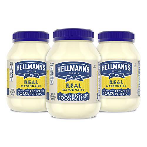 Hellmann’s Mayonnaise For a Creamy Condiment for Sandwiches and Simple Meals Real Mayo Gluten Free, Made With 100 percent Cage-Free Eggs 30 oz,3 count (Pack of 1)