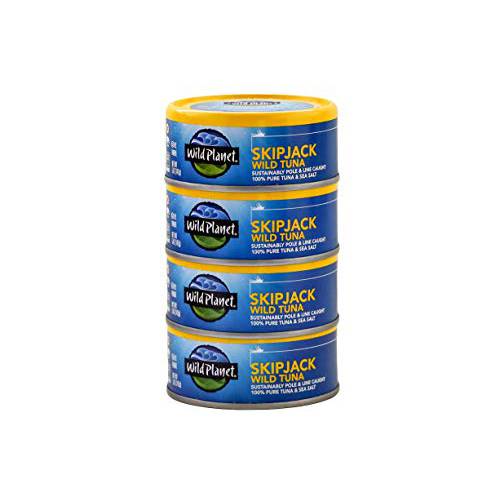 Wild Planet Skipjack Wild Tuna, Sea Salt, Keto and Paleo, 3rd Party Mercury Tested, 5 Ounce (Pack of 4)