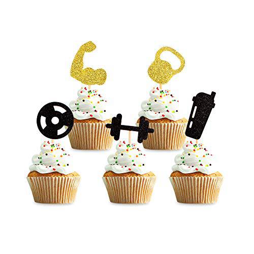 30PCS Gym Theme Cupcake Toppers Weight Lifting Cupcake Toppers Fitness Themed Birthday Decorations Party Supplies