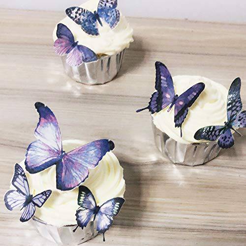 36x Purple Edible Butterflies for Cake & Cupcake Decorating 1.77 inch Violet Butterfly Cupcake Decorations