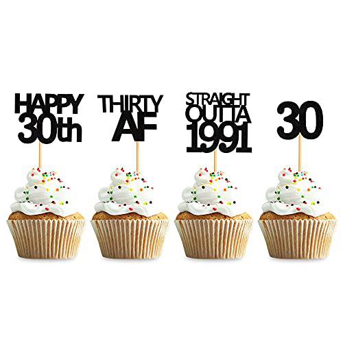 Keaziu 48 Pack Black Straight Outta 1993 Cupcake Toppers Happy 30th Cupcake Toppers Thirty AF Cupcake Toppers 30 Years Birthday Party Decoration | black 1993